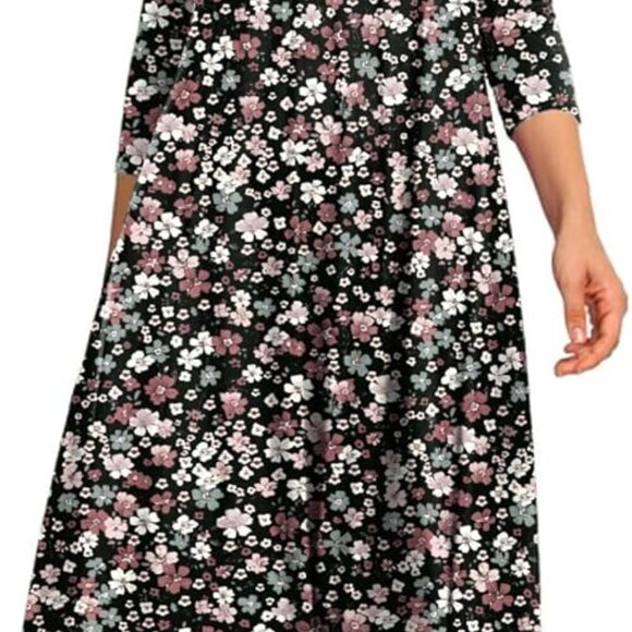 Women's 3/4 Sleeve A-line and Flare Midi Long Dress